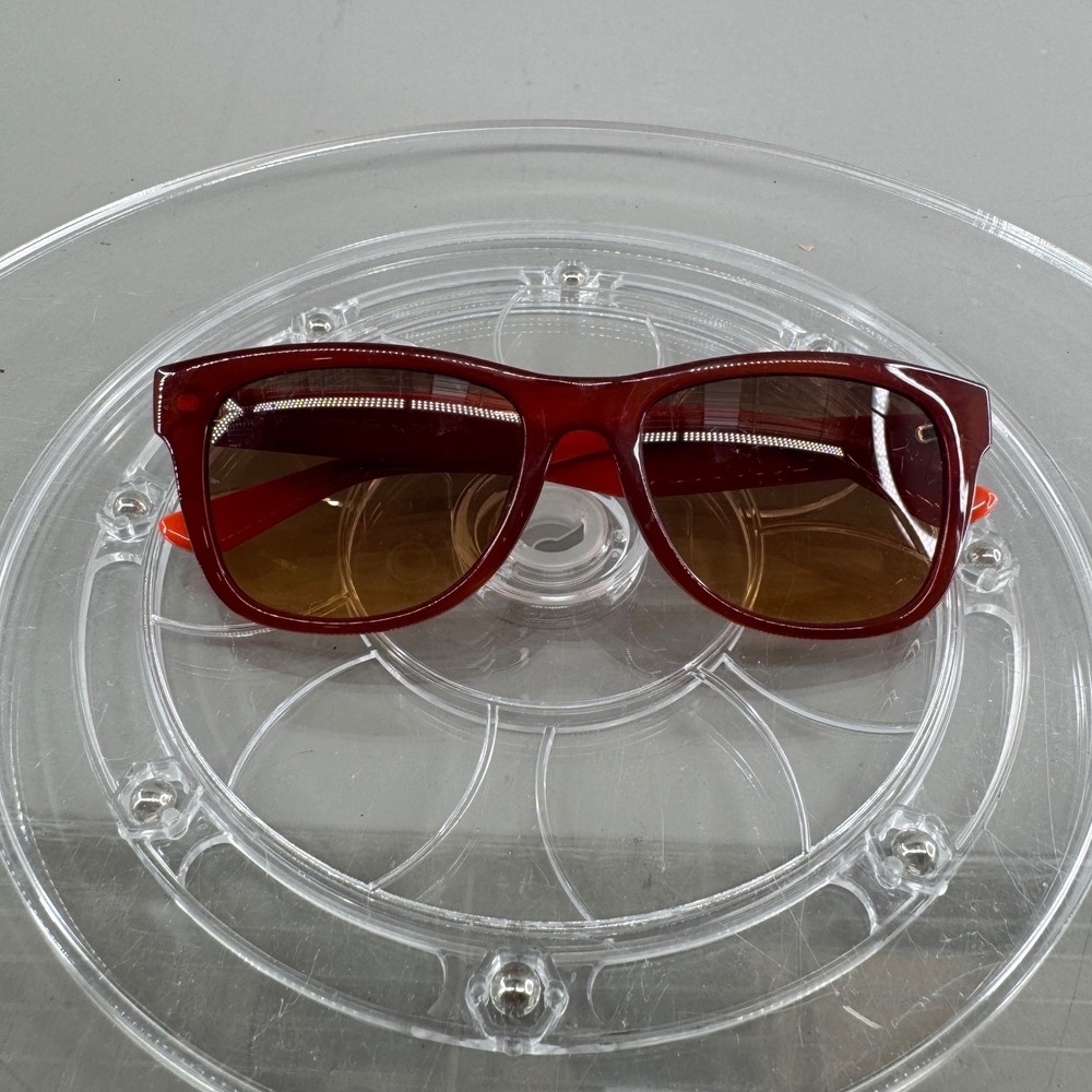 Lacoste Mens Sunglasses L734S Red Orange Textured Arms Square Frames Burgundy